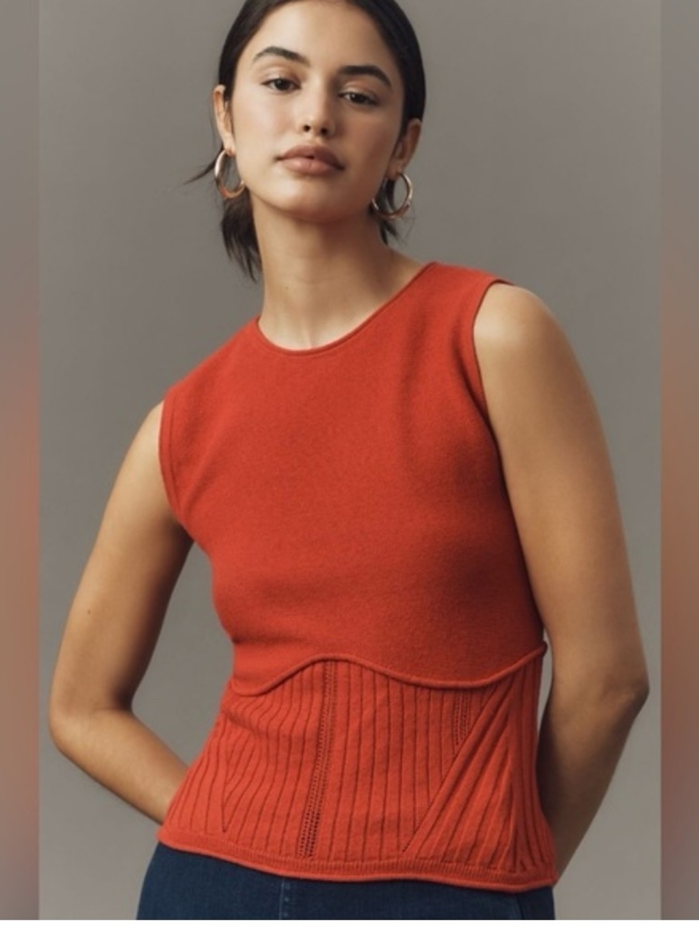 Maeve Ribbed Hem Sleeveless Tank  Brunt Orange